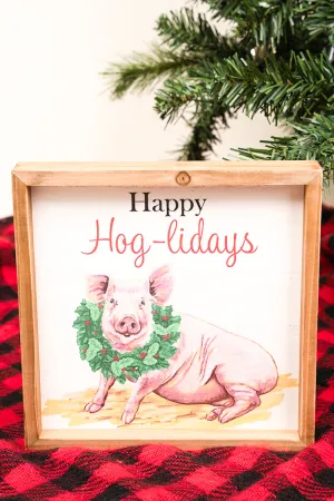 8 x 8 'Happy Hog-lidays' Wood Wall Sign