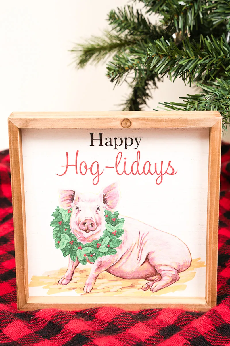 8 x 8 'Happy Hog-lidays' Wood Wall Sign