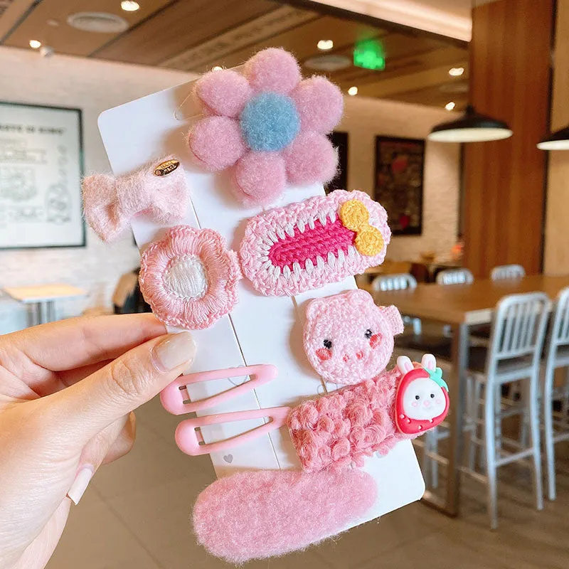 8/9-piece Baby Girls Plush Cartoon Hair Clips Set