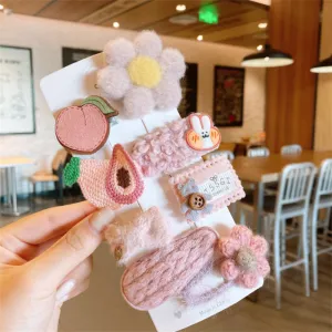 8/9-piece Baby Girls Plush Cartoon Hair Clips Set