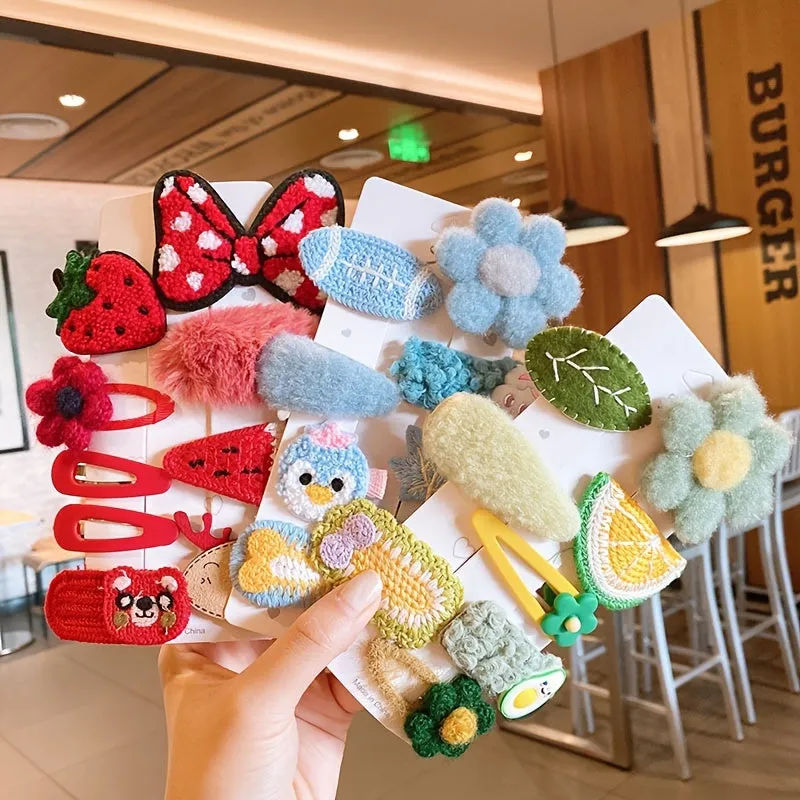 8/9-piece Baby Girls Plush Cartoon Hair Clips Set