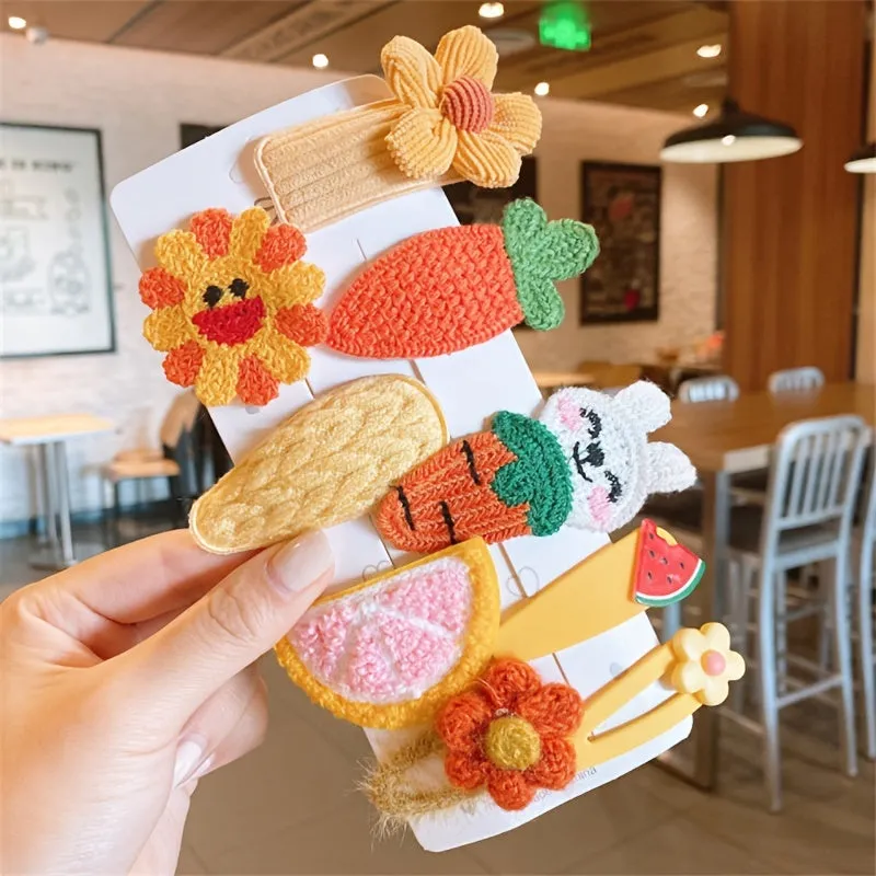 8/9-piece Baby Girls Plush Cartoon Hair Clips Set