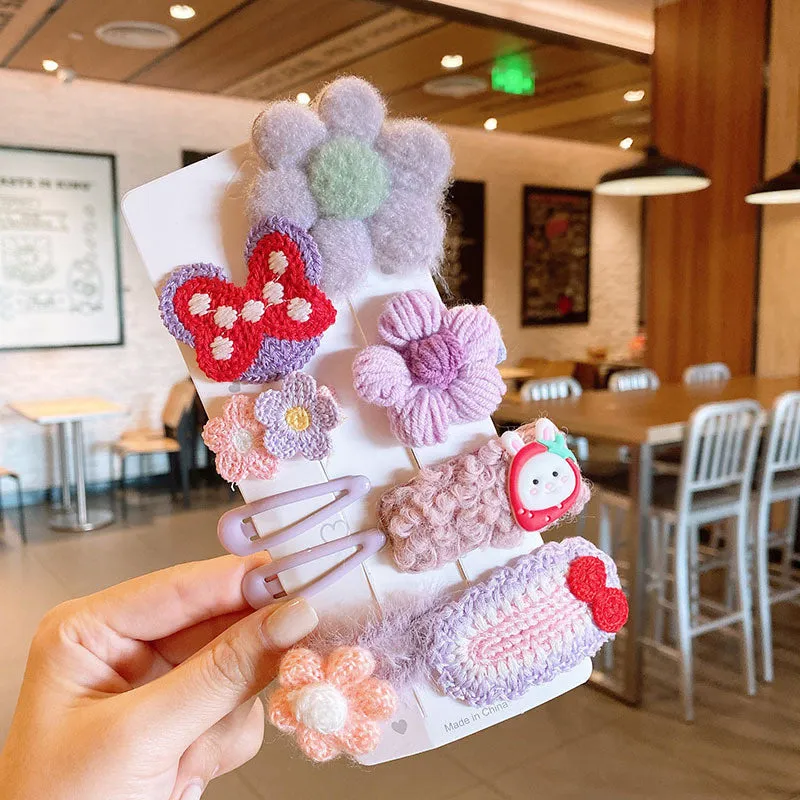 8/9-piece Baby Girls Plush Cartoon Hair Clips Set