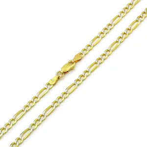 925 Sterling Silver Solid Figaro 3.5mm Diamond Cut Two Tone Pave Chain