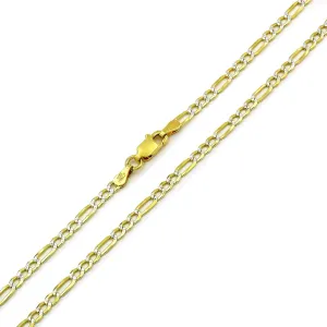 925 Sterling Silver Solid Figaro 3mm Diamond Cut Two Tone Pave Chain