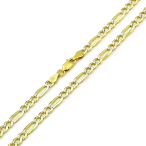 925 Sterling Silver Solid Figaro 4mm Diamond Cut Two Tone Pave Chain