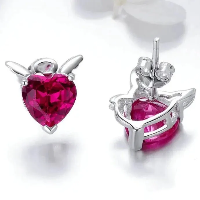Angel & Devil Pink Heart Cut Diamond Stud Earrings