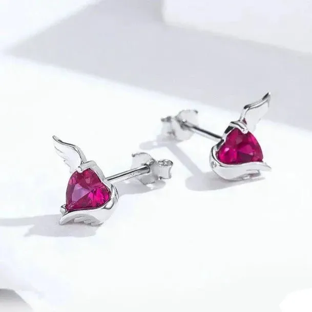 Angel & Devil Pink Heart Cut Diamond Stud Earrings