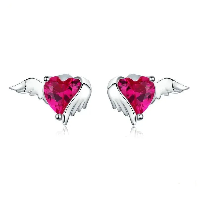 Angel & Devil Pink Heart Cut Diamond Stud Earrings