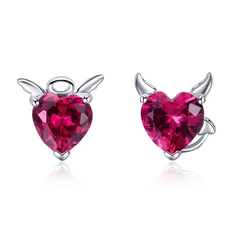 Angel & Devil Pink Heart Cut Diamond Stud Earrings