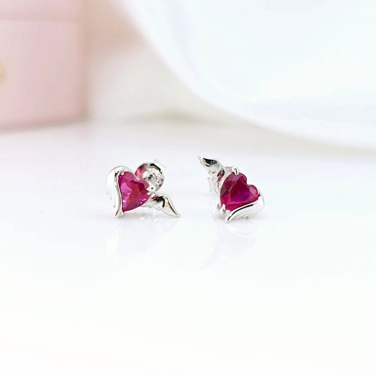 Angel & Devil Pink Heart Cut Diamond Stud Earrings