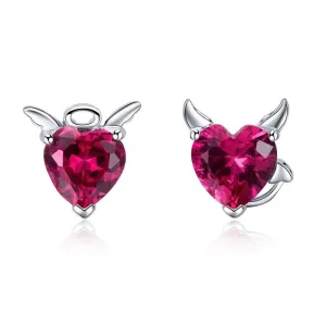 Angel & Devil Pink Heart Cut Diamond Stud Earrings