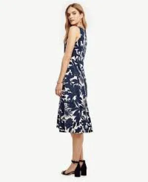 Ann Taylor Navy Tropical Swaying Midi Dress Size Medium