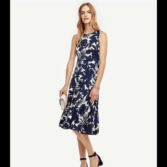 Ann Taylor Navy Tropical Swaying Midi Dress Size Medium