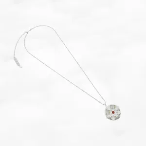 Auspicious Flower Filigree Inlay Locket Pendant Necklace Silver