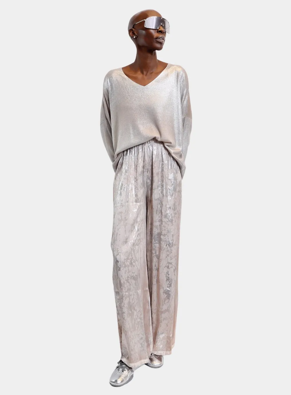 AVANT TOI | Marble Laminated Stretch Silk Palazzo Pant