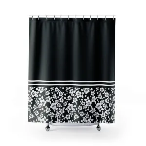 Black and White Hibiscus Pattern Contrast Shower Curtain