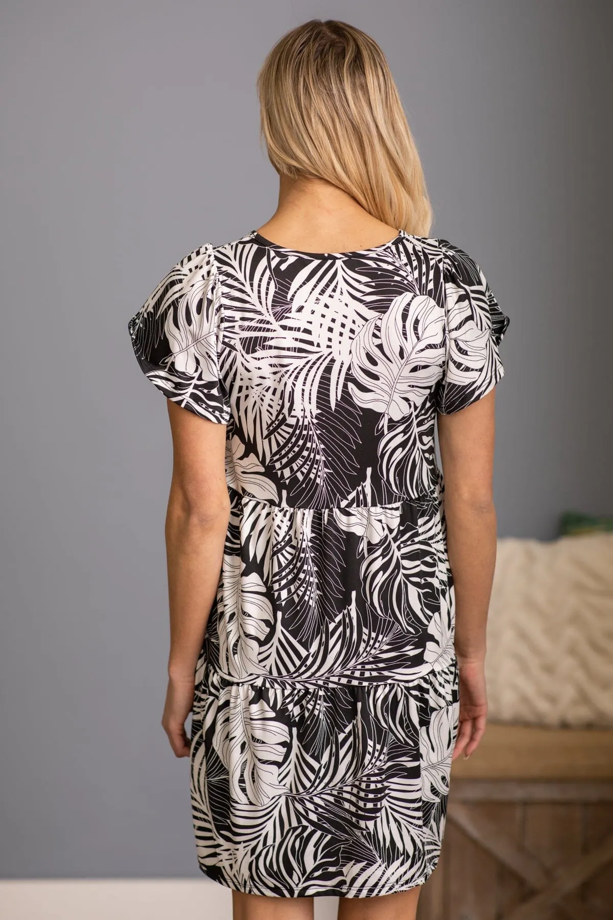 Black and White Tropical Print Dress