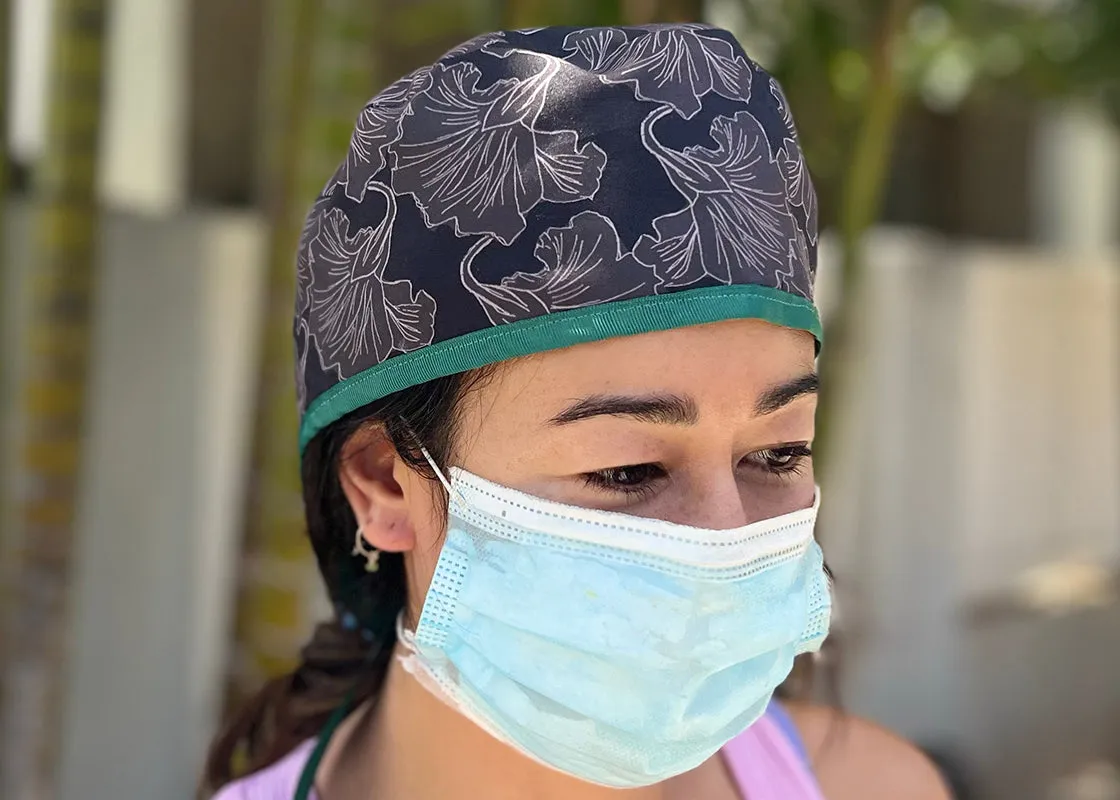 Black Hibiscus Scrub Cap Surgical Cap