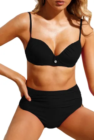 Black Simple Diamond Detail High Waist Bikini