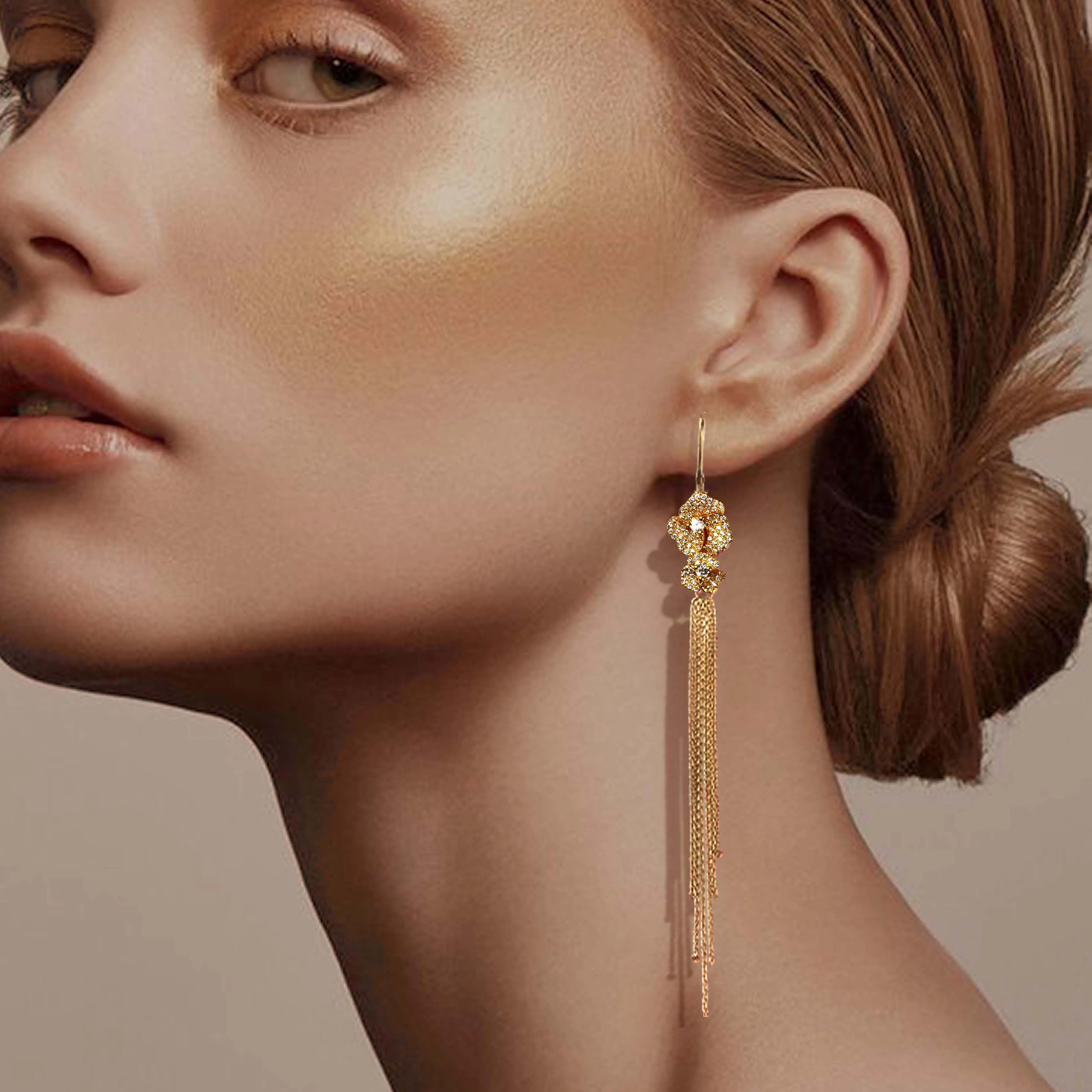 Bloom Mini Flower Diamond Tassel Earrings