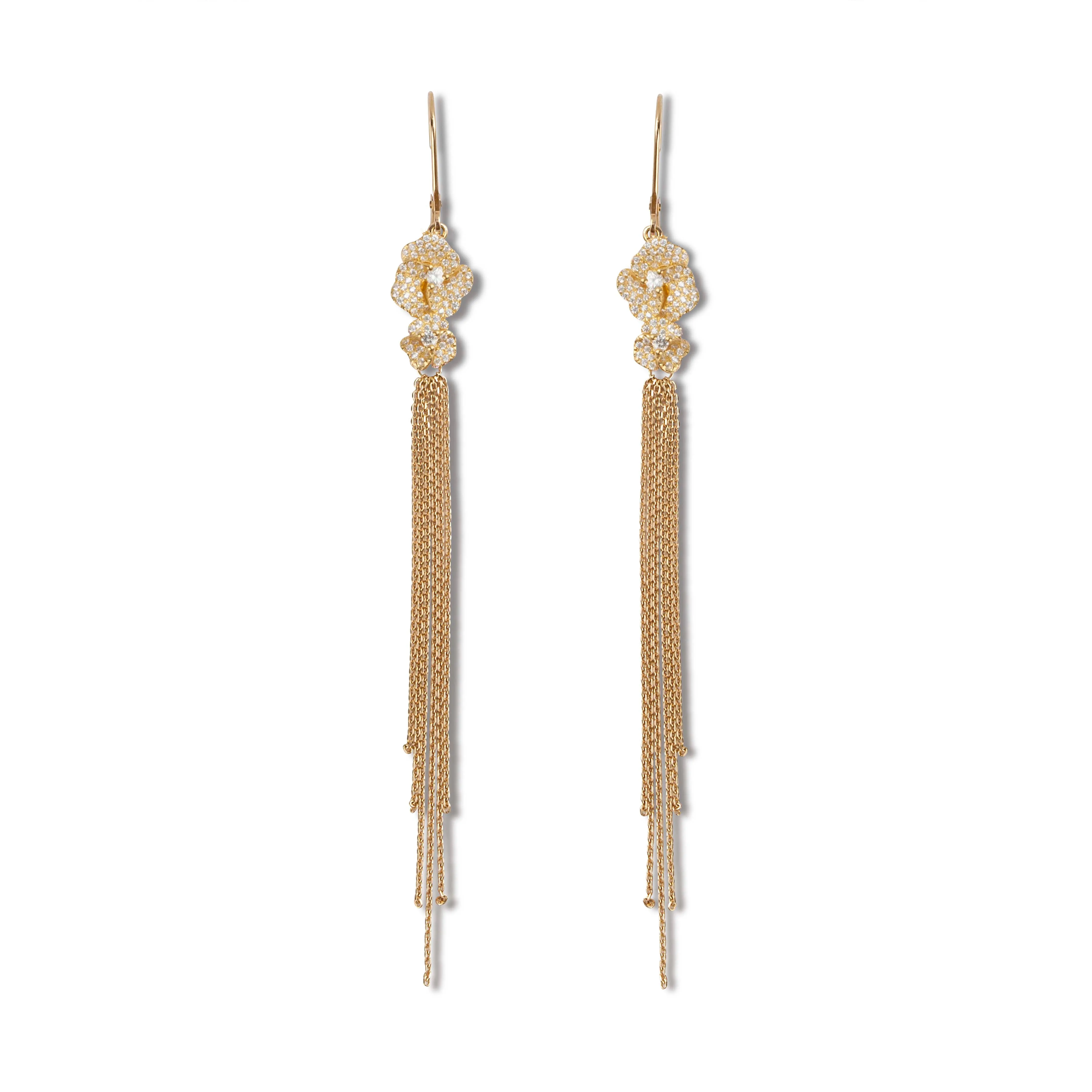 Bloom Mini Flower Diamond Tassel Earrings