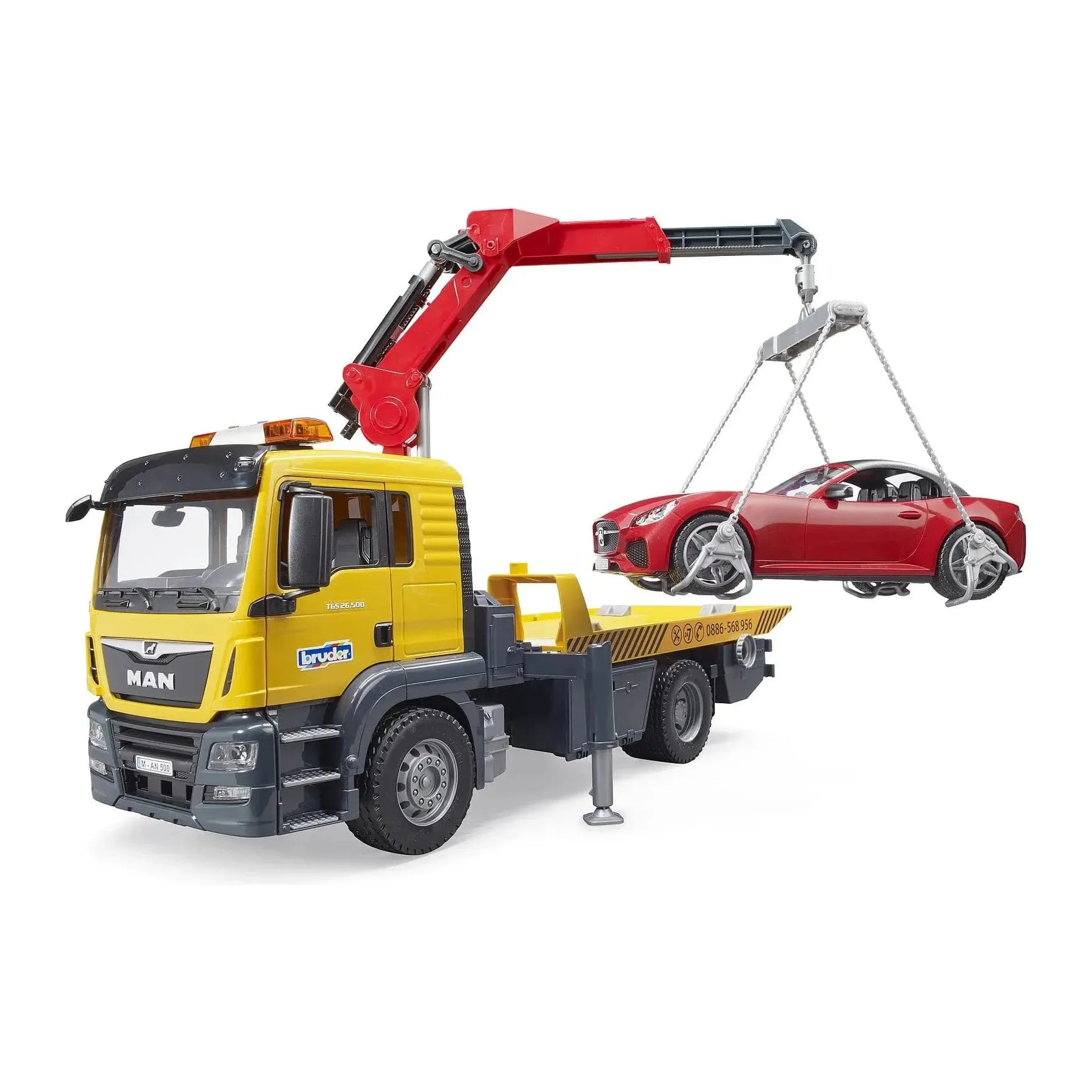 Bruder MAN TGS Flat Top Tow Truck with Roadster with Lights & Siren - 24003750