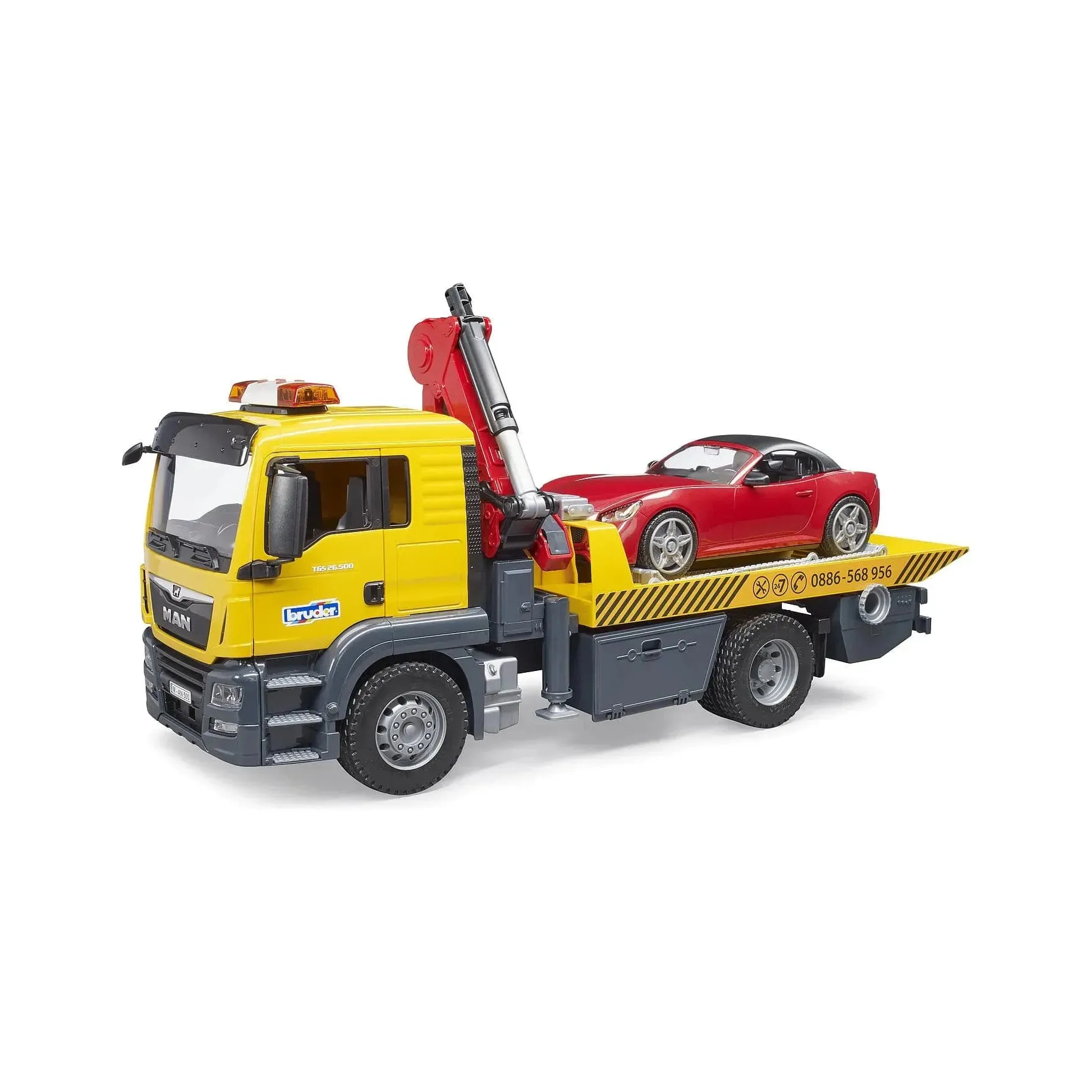 Bruder MAN TGS Flat Top Tow Truck with Roadster with Lights & Siren - 24003750