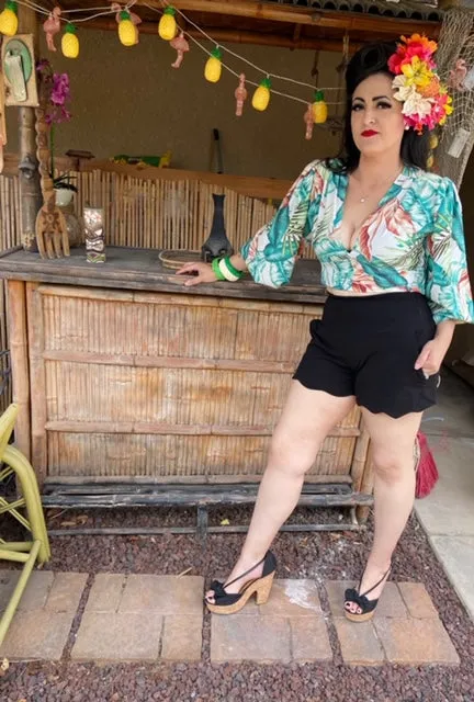 Camila Blouse - Green Tiki Leaves