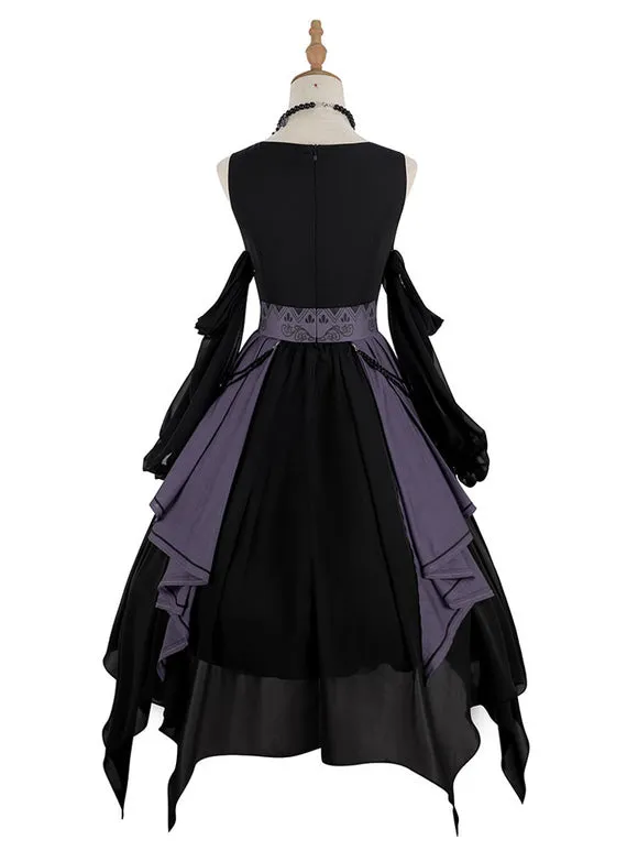 Chinese Style Lolita Dress Chains Sleeveless Polyester Chinese Style Two-Tone Black Chinese Style Lolita