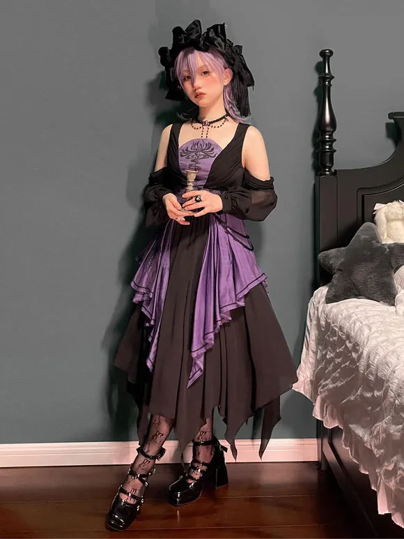 Chinese Style Lolita Dress Chains Sleeveless Polyester Chinese Style Two-Tone Black Chinese Style Lolita