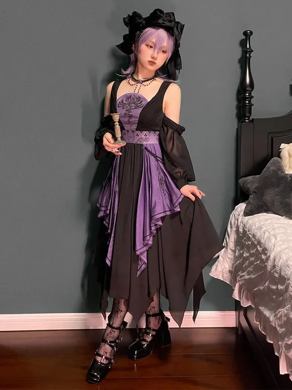 Chinese Style Lolita Dress Chains Sleeveless Polyester Chinese Style Two-Tone Black Chinese Style Lolita