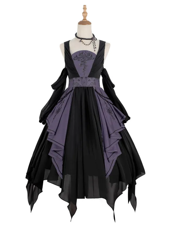 Chinese Style Lolita Dress Chains Sleeveless Polyester Chinese Style Two-Tone Black Chinese Style Lolita