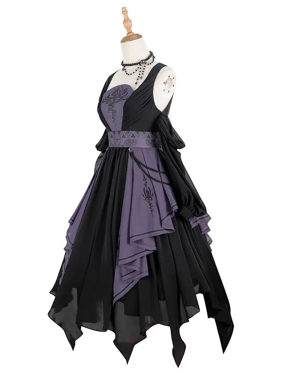 Chinese Style Lolita Dress Chains Sleeveless Polyester Chinese Style Two-Tone Black Chinese Style Lolita