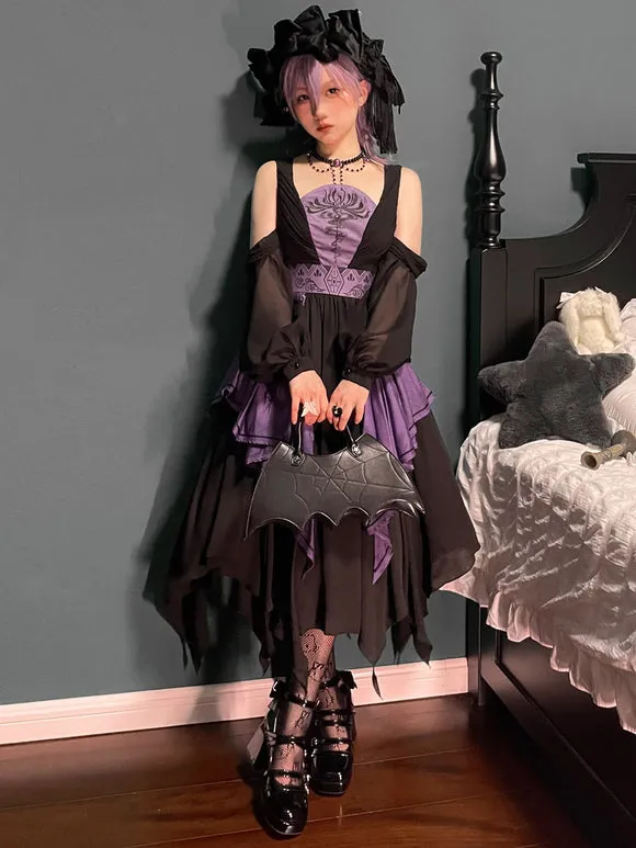 Chinese Style Lolita Dress Chains Sleeveless Polyester Chinese Style Two-Tone Black Chinese Style Lolita
