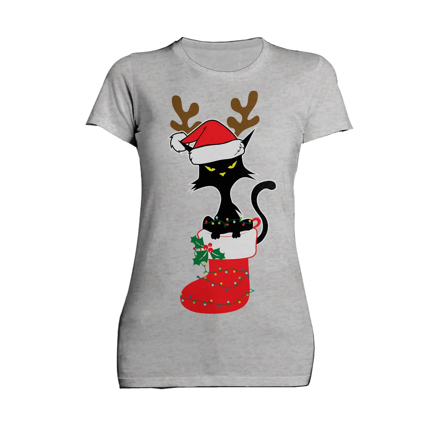 Christmas Cat Lover Santa Hat Stocking Vintage Fun Sweet Lol Women's T-Shirt