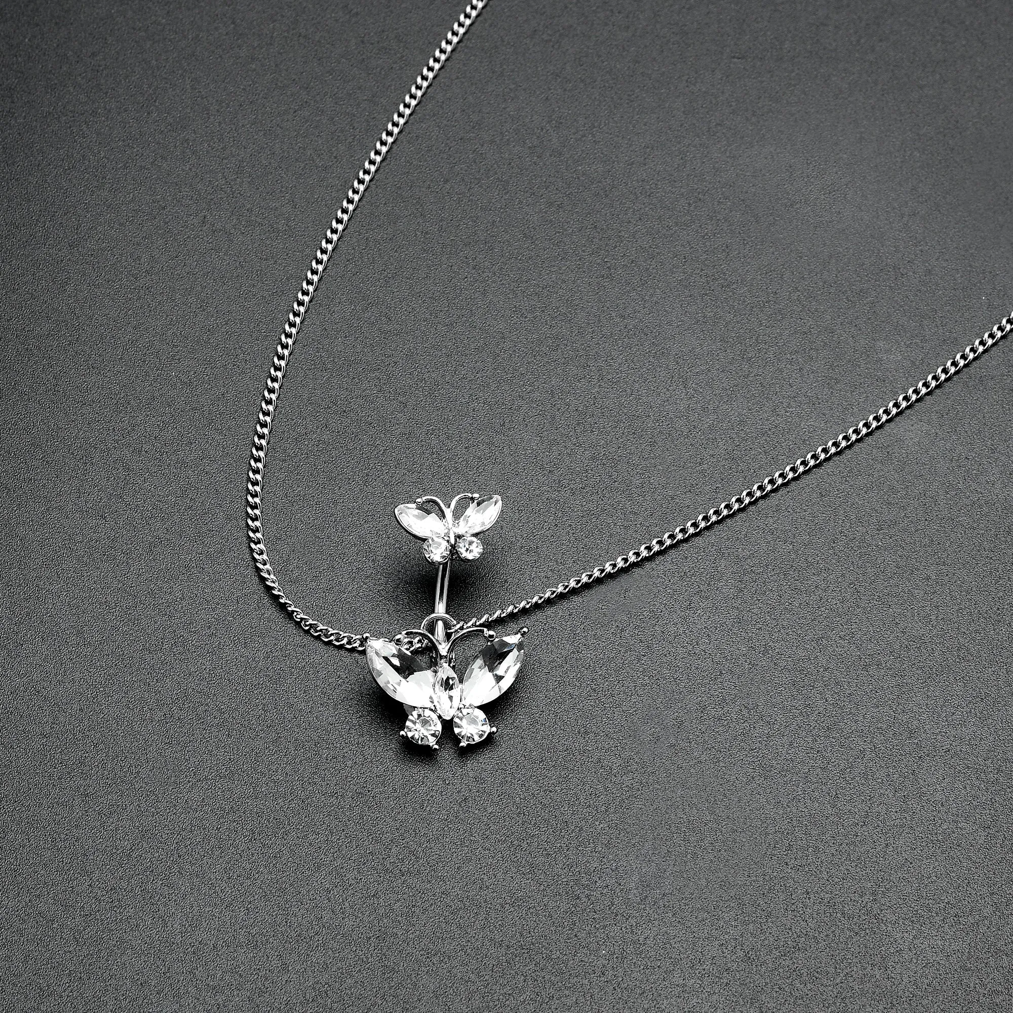 Clear Gem Butterfly Beauties Double Mount Belly Ring Belly Chain