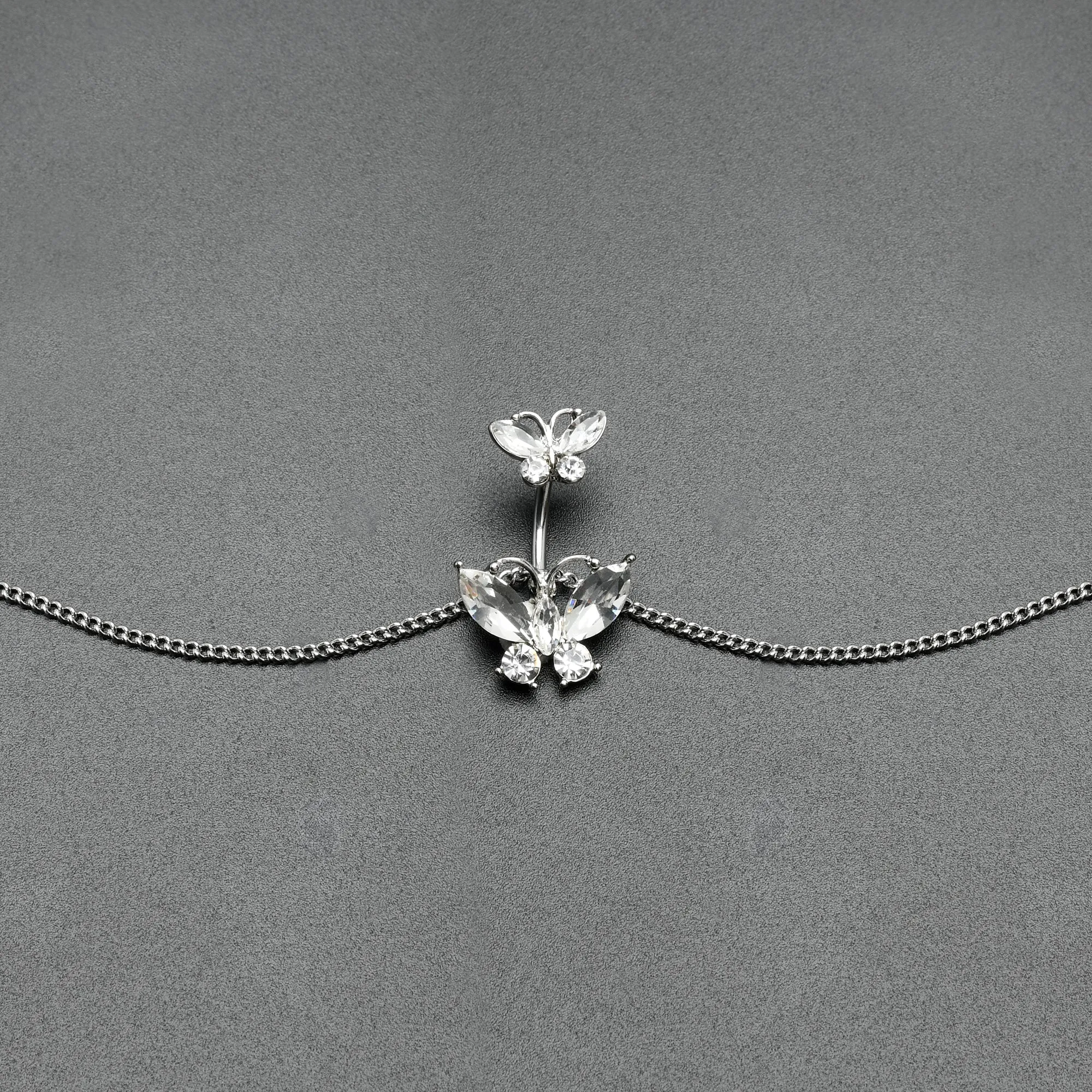 Clear Gem Butterfly Beauties Double Mount Belly Ring Belly Chain