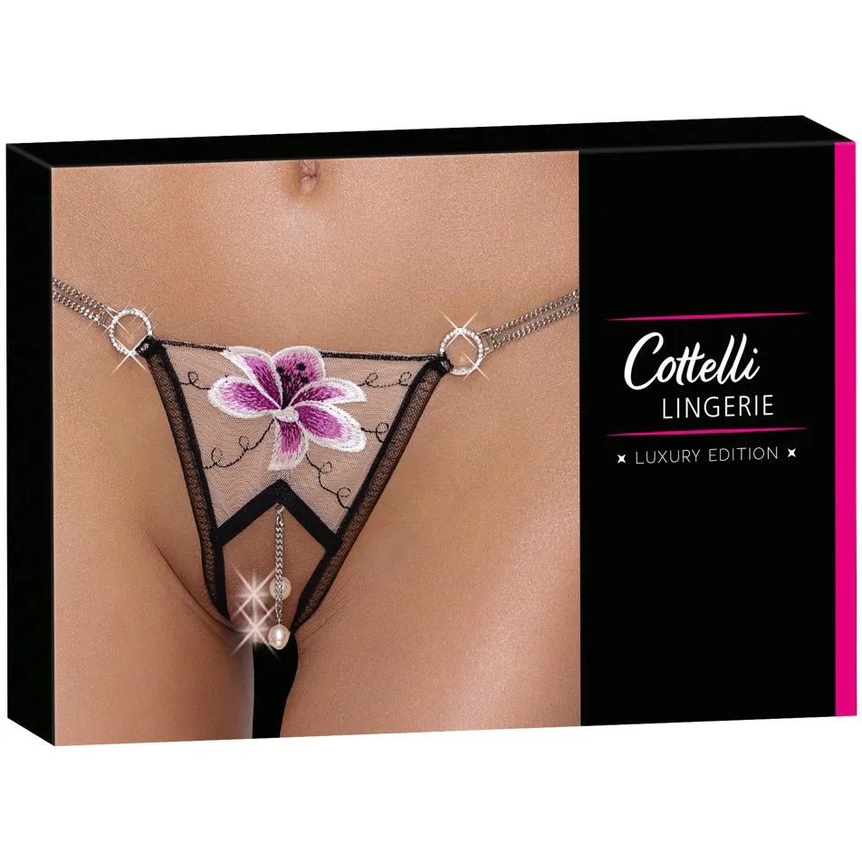 Cottelli Lingerie Rhinestone Pearl Crotchless String