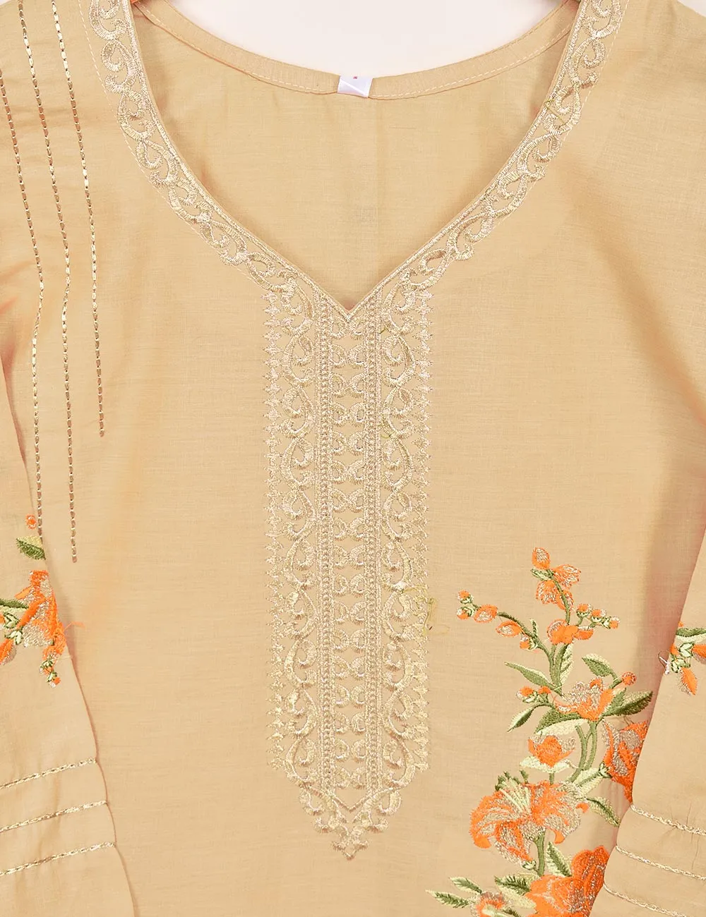 Cotton Embroidered Stitched Kurti - Tropical Hibiscus (T20-017B-Skin)