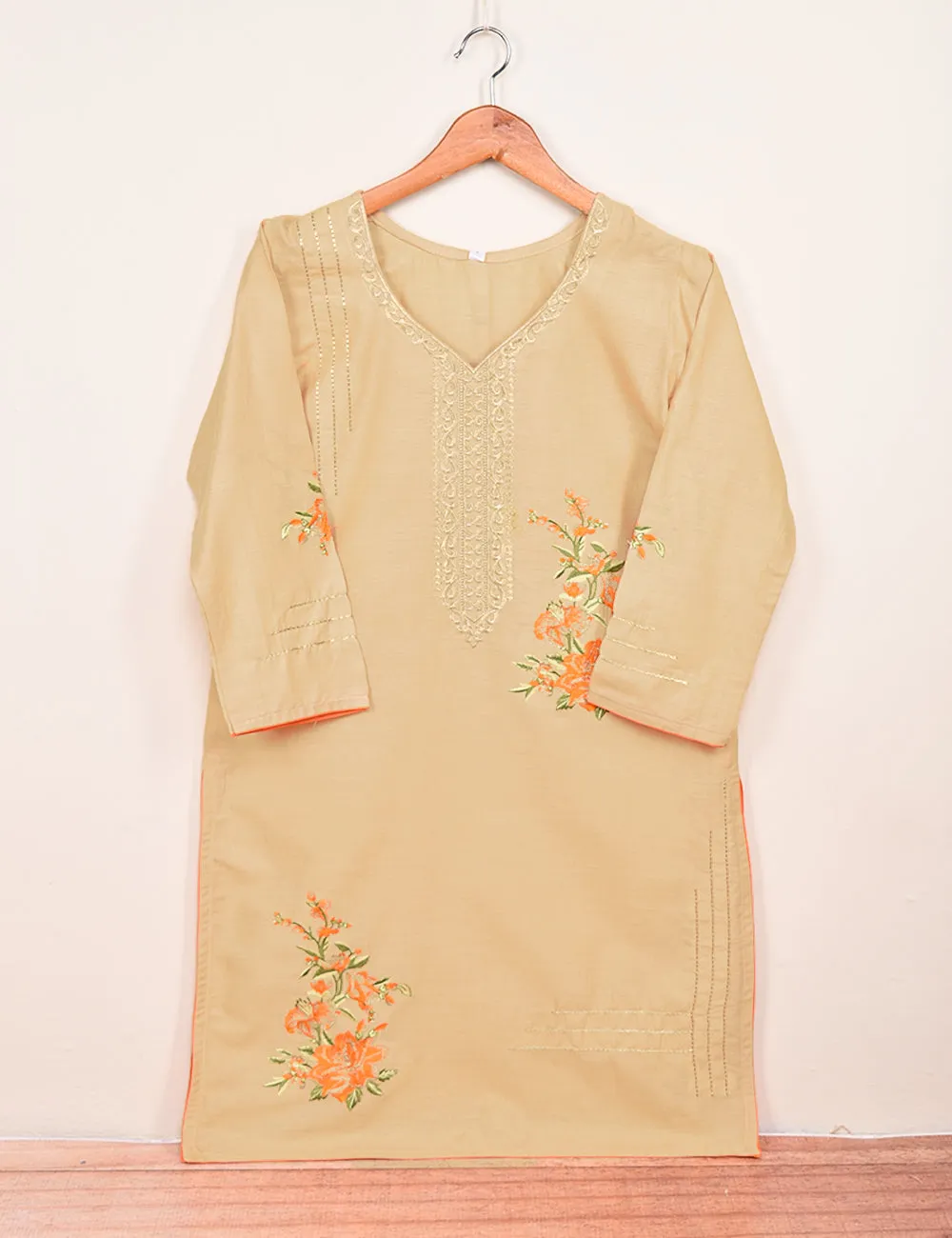 Cotton Embroidered Stitched Kurti - Tropical Hibiscus (T20-017B-Skin)