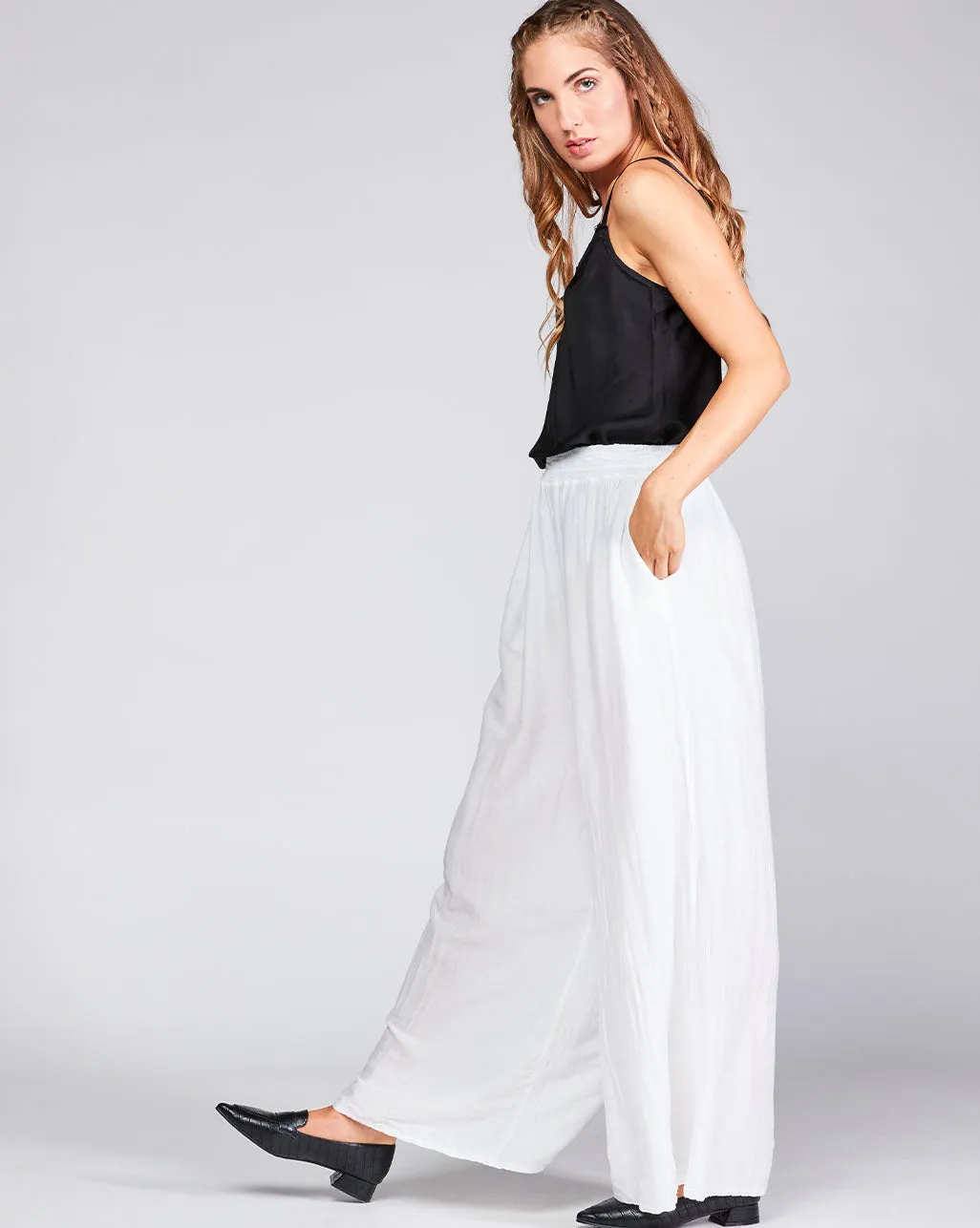 Cotton Silk Blend Elasitc Waist Palazzo Pant