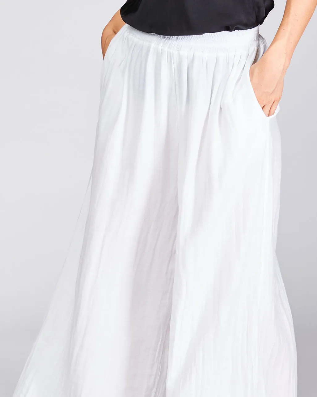 Cotton Silk Blend Elasitc Waist Palazzo Pant