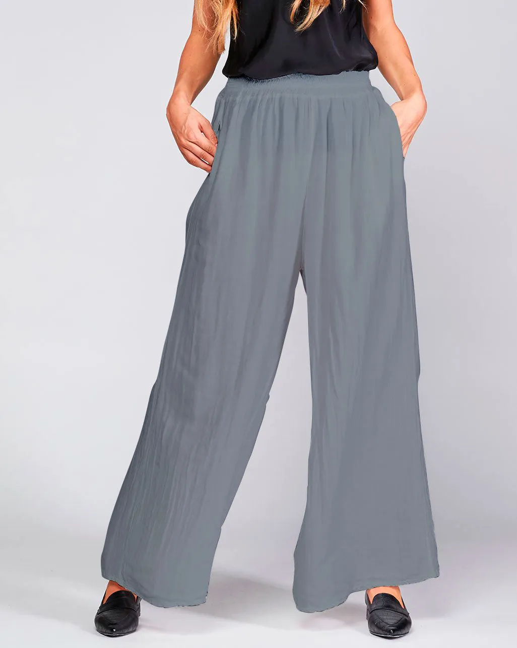 Cotton Silk Blend Elasitc Waist Palazzo Pant