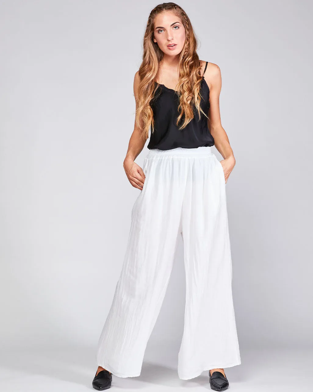 Cotton Silk Blend Elasitc Waist Palazzo Pant