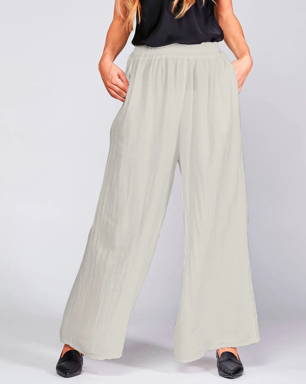 Cotton Silk Blend Elasitc Waist Palazzo Pant