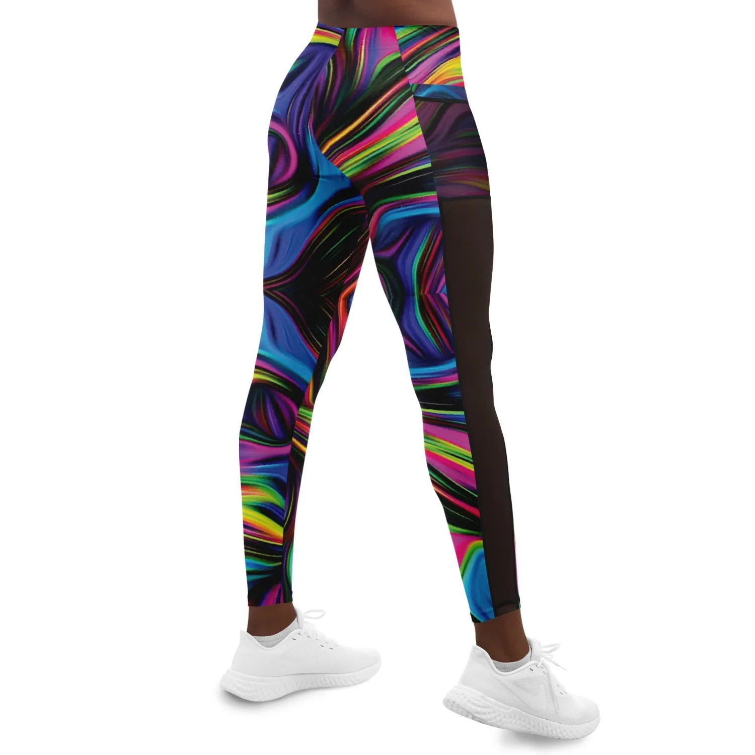 Custom Color Wave Leggings with Mesh Pockets -  Cut and Sewn