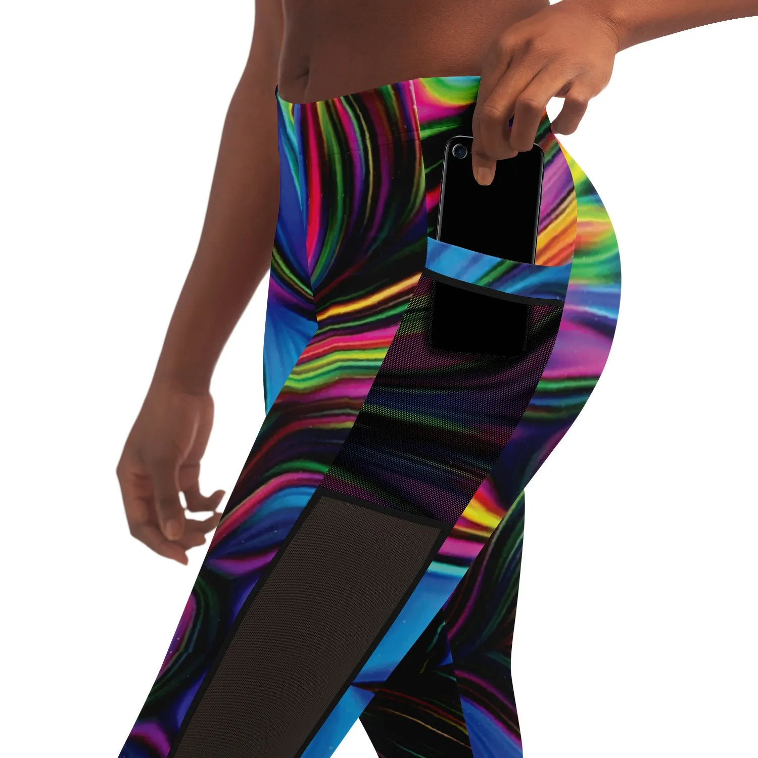 Custom Color Wave Leggings with Mesh Pockets -  Cut and Sewn