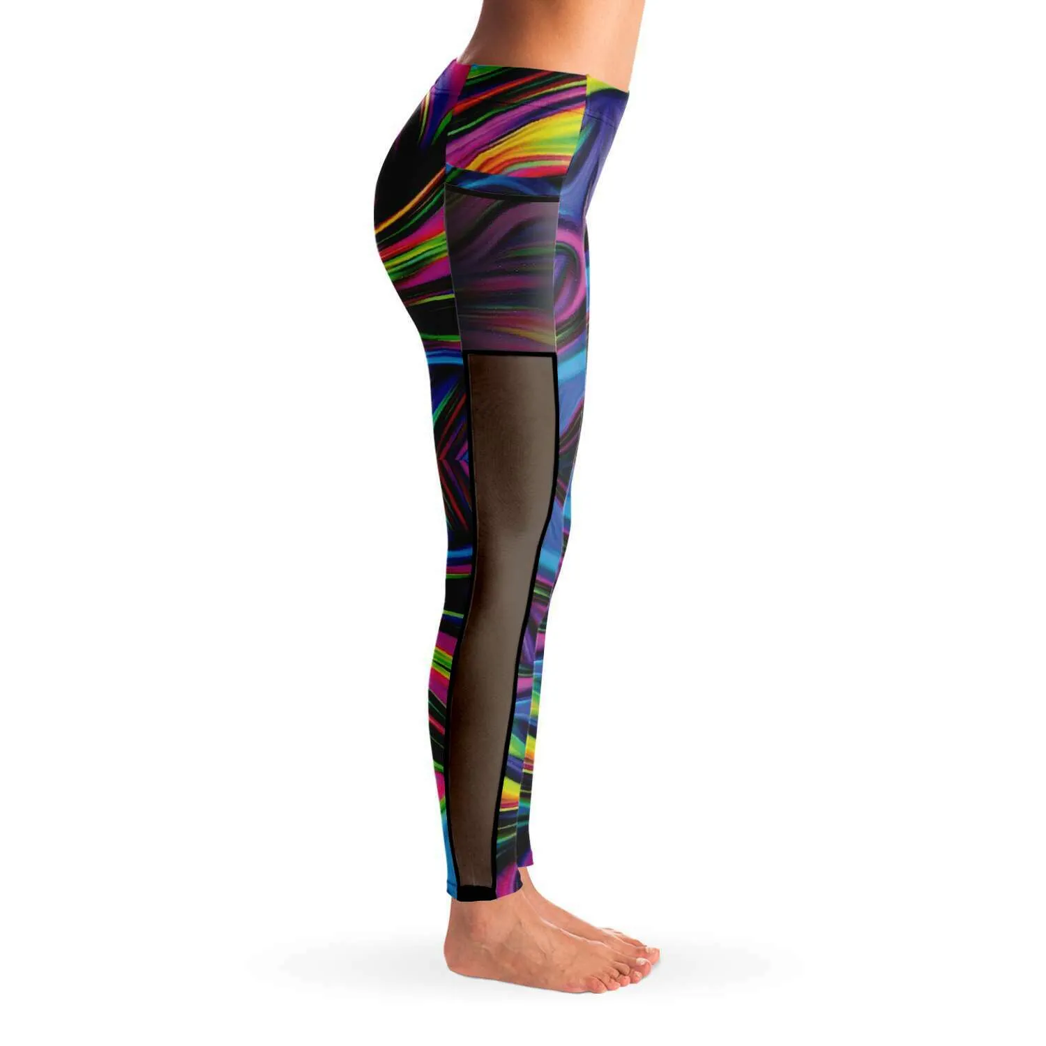 Custom Color Wave Leggings with Mesh Pockets -  Cut and Sewn