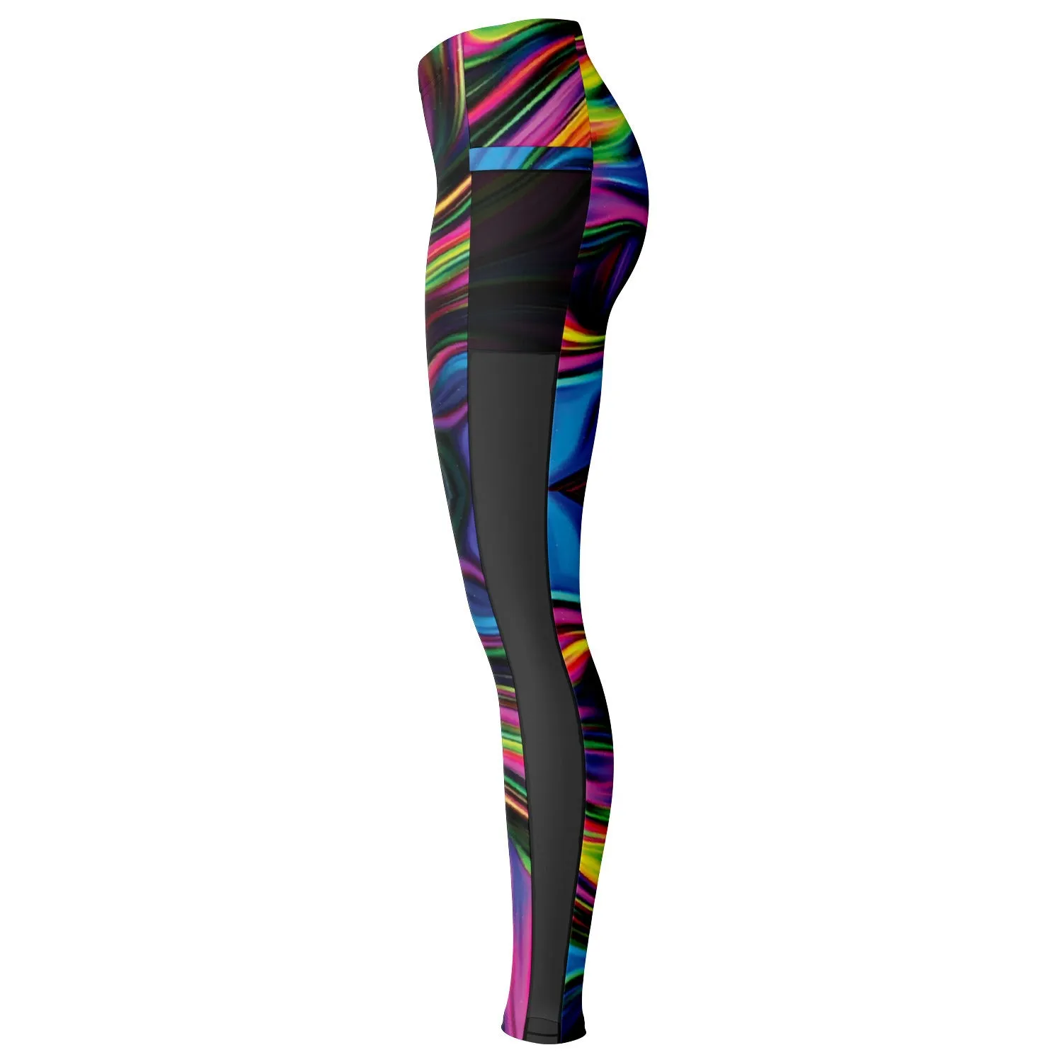 Custom Color Wave Leggings with Mesh Pockets -  Cut and Sewn
